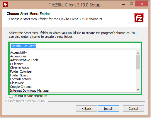 select menu ftp client