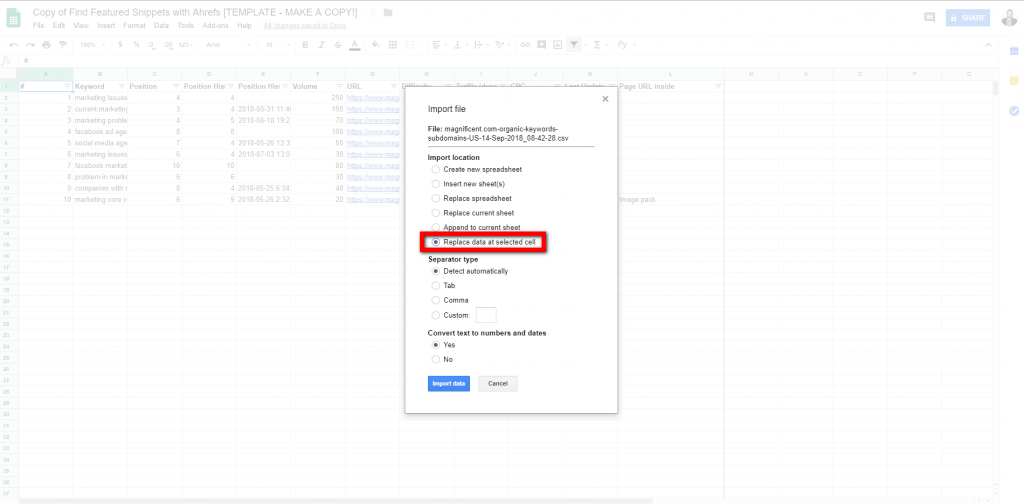 Import your CSV file first