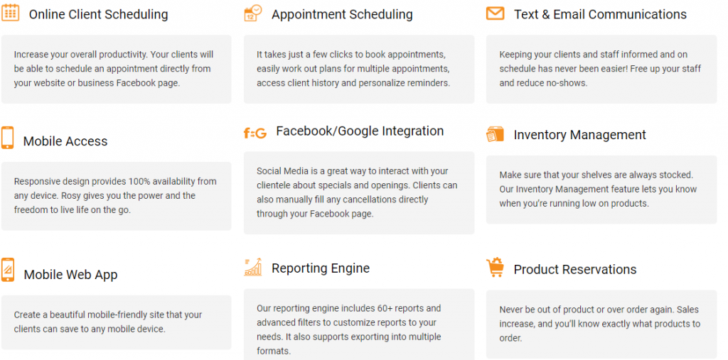 Rosy-Appointment Scheduling Software for Salons Features