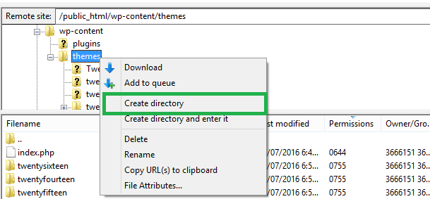 Create child themes directory
