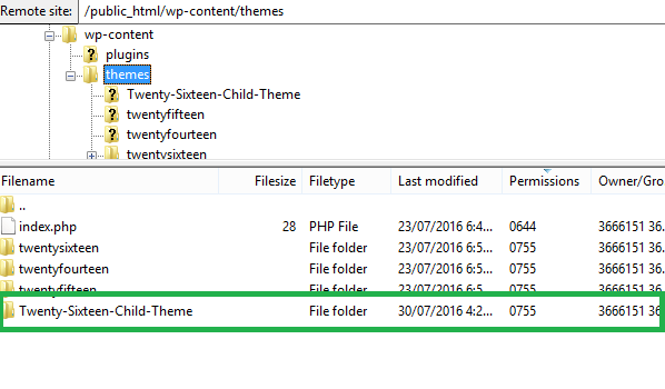 child theme directory name
