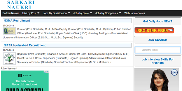 Best Free Site For Latest Government Jobs Notifications in India-Sarkari- Naukri