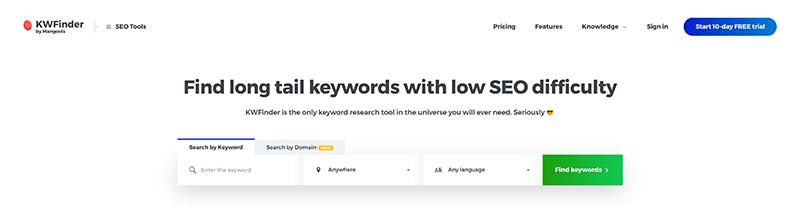 KWFinder-Free SEO Tools for Keywords Research