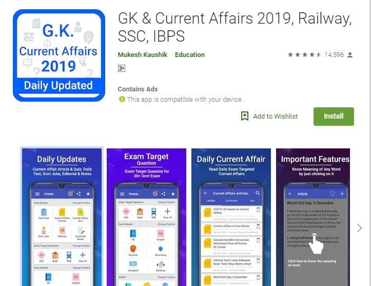 Current Affairs Apps-GK & Current Affairs 2019, Railway, SSC, IBPS