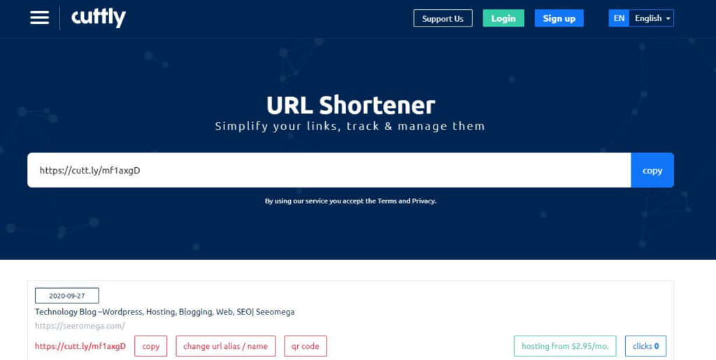 cuttly url shortner