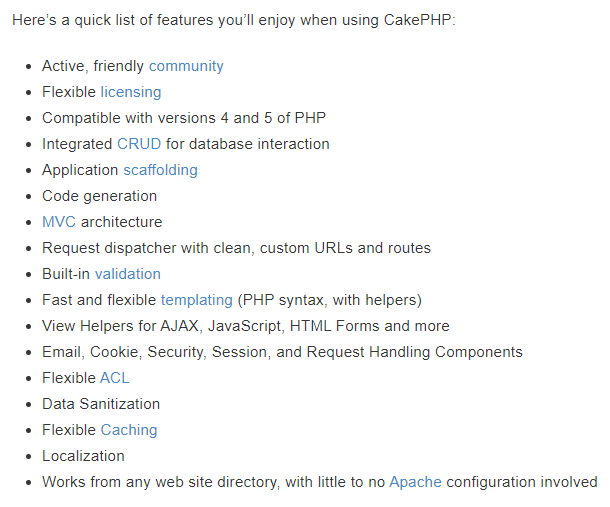 cake php framework features