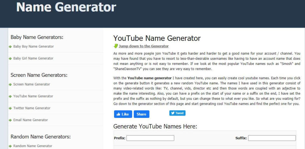 namegenerator.biz-Generate YouTube Channel Name