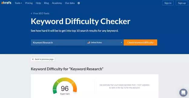 Ahrefs Keyword Difficulty Checker