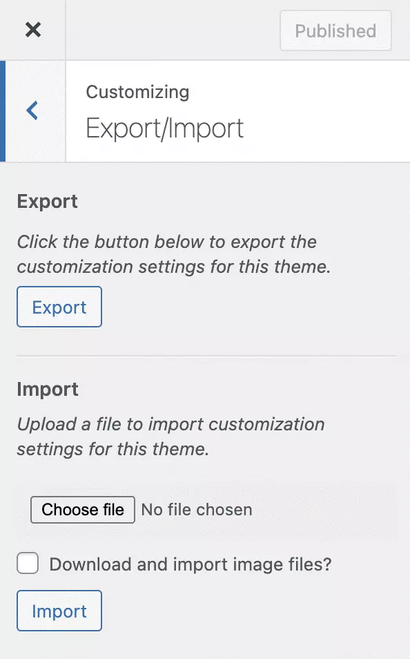 Customizer Import Export dashboard