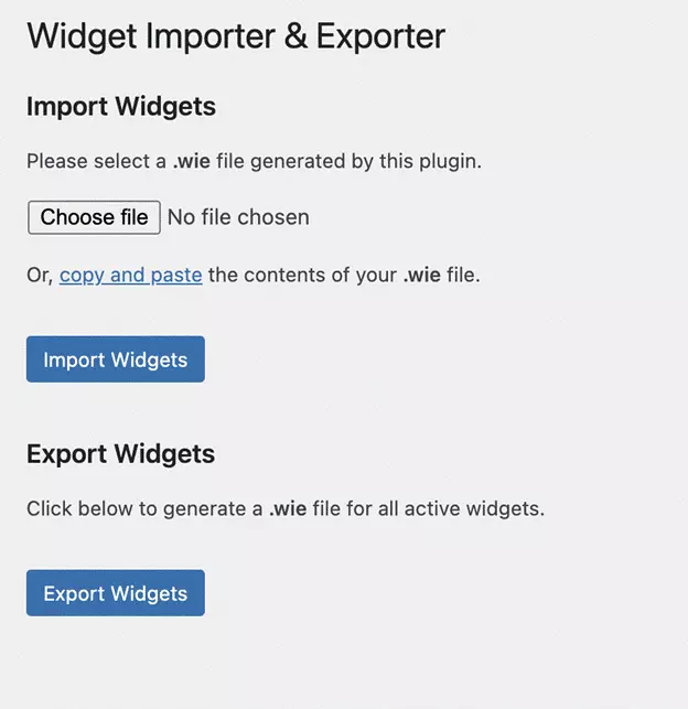 Import and Export WordPress Widgets dashboard